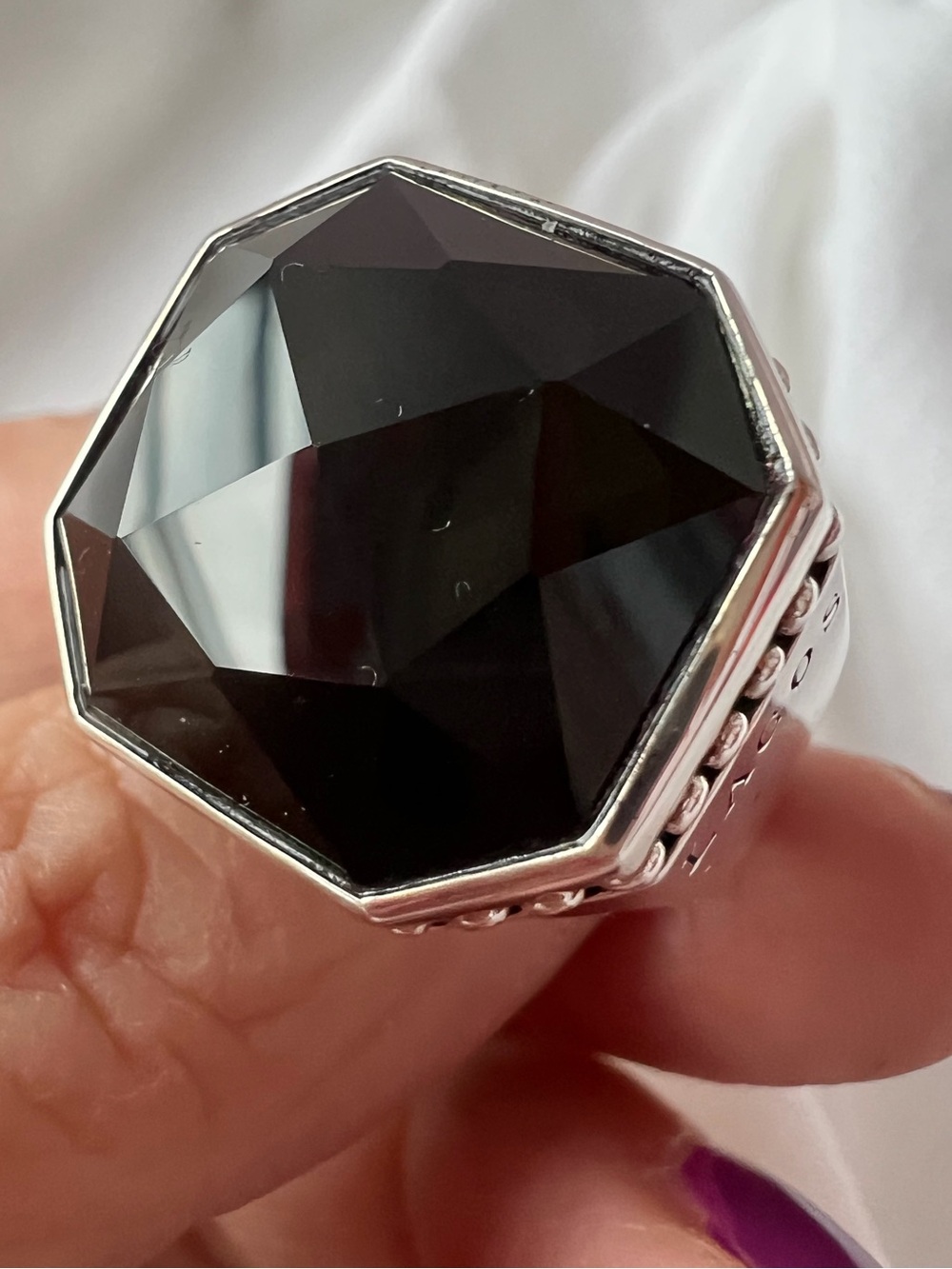 LAGOS 18K GOLD & STERLING SILVER LARGE FACETED ONYX RING STATEMENT UNISEX HEAVY